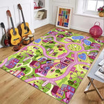 tapis jeu enfants thème urbain personnages animés rues voitures blanc rose