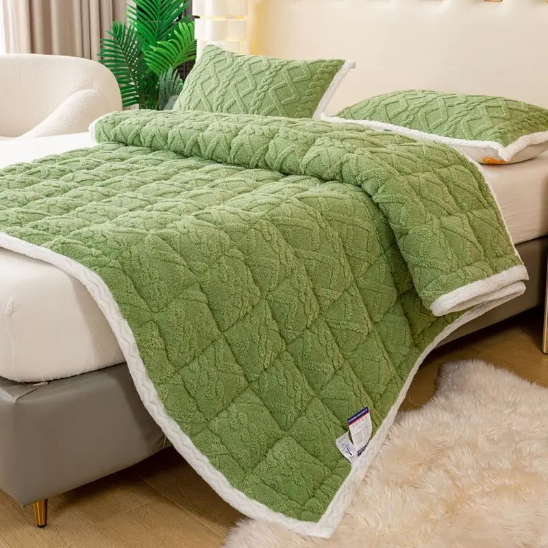 couverture automne hiver polyester vert clair motif géométrique douce adhésifs lits simples épaisses réglables