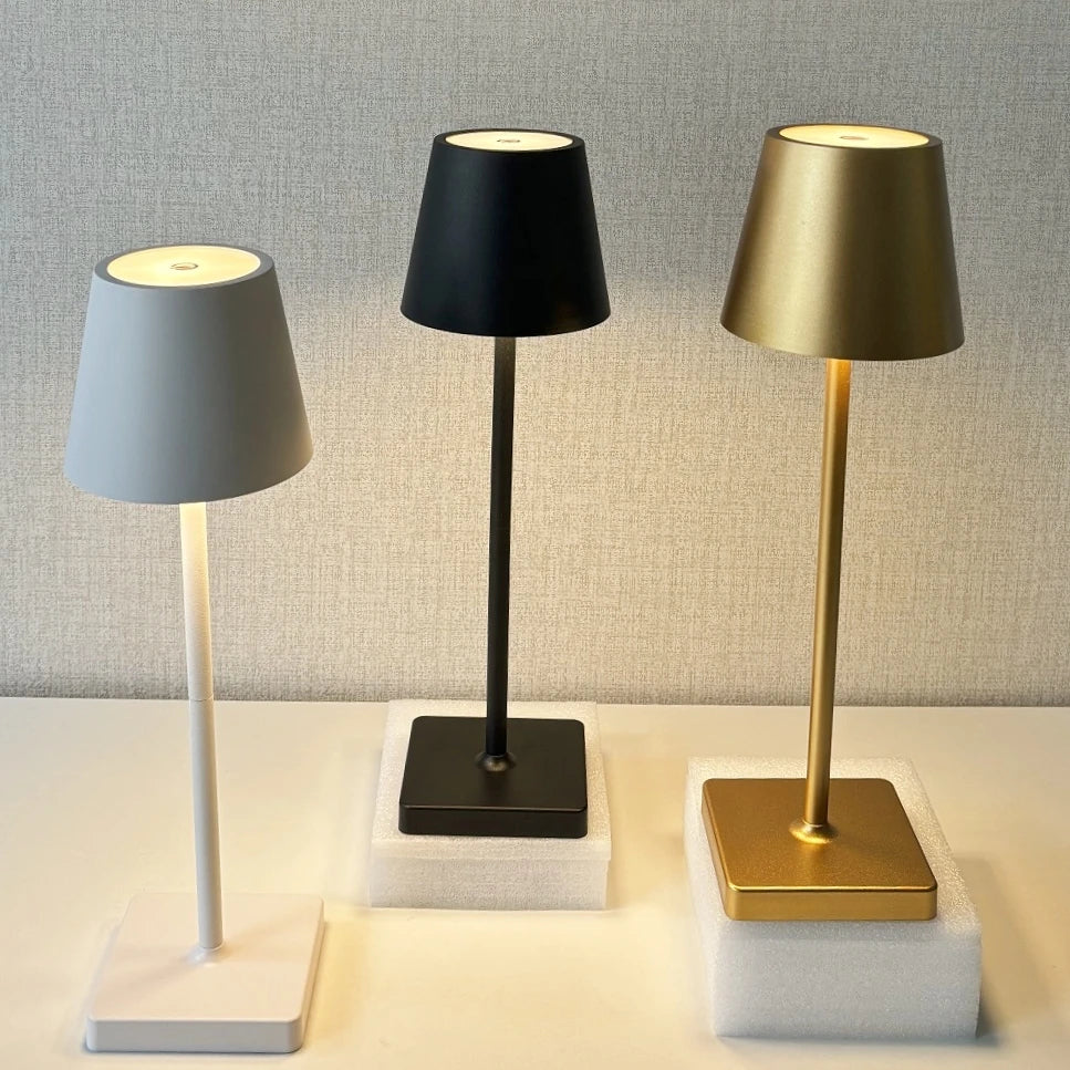 lampe table led rechargeable tactile gris noir doré conique mat moderne base carrée abat