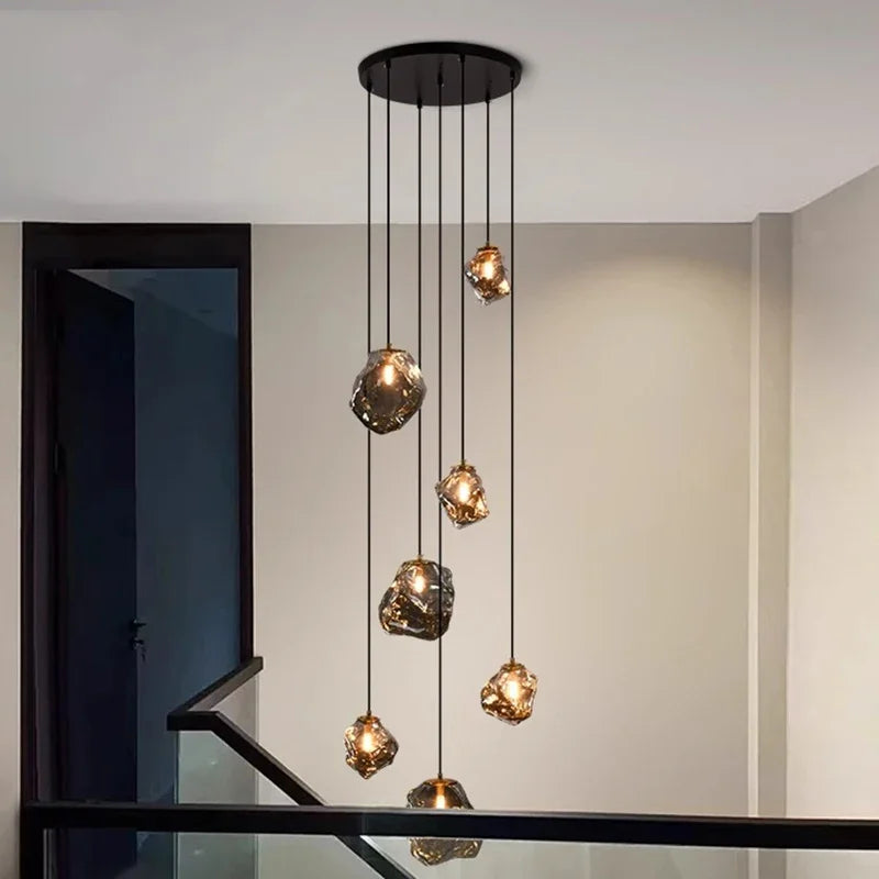 Suspension lumineuse moderne dorée noir formes géométriques brillantes salon chambre