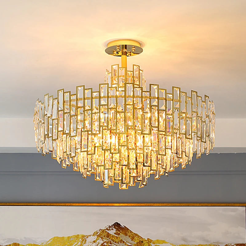 lustre moderne cristal doré transparent lumières 100cm élégant chambre salon