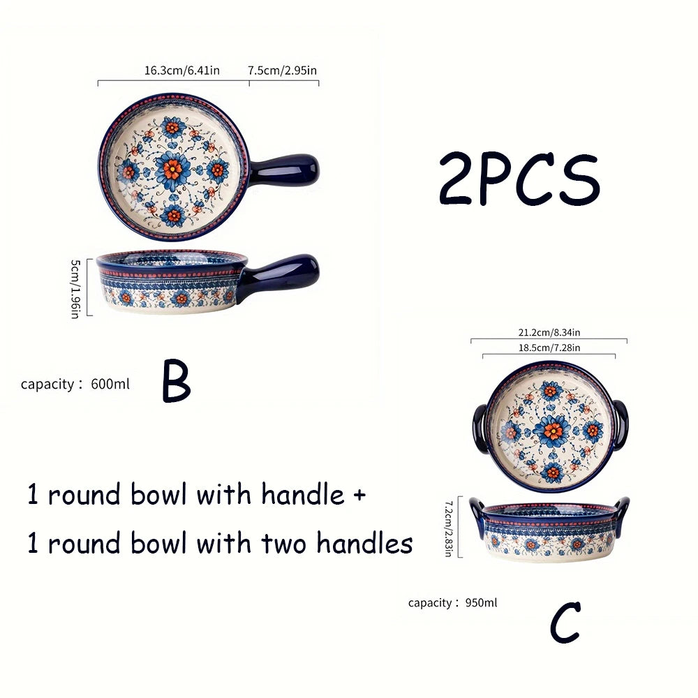 assiettes soupe vintage céramique fleur bleue rouge bordure ornée compatibles four lave vaisselle