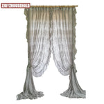 rideau gris semi transparent brodé fleurs classique fenêtre française polyester