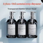 distributeur savon mural rechargeable sans poinçonnage moderne transparent noir étiquette blanche main shampoing gel