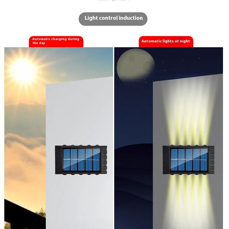 lampe murale solaire led moderne extérieure décoration jardin lumière jaune bleu