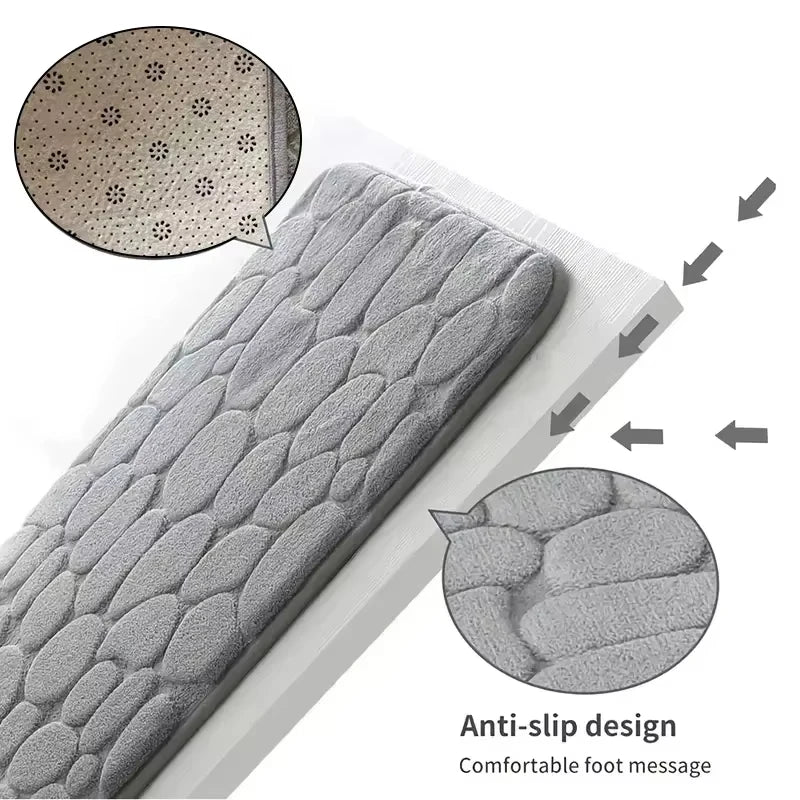 tapis bain rose clair gris moderne texture cailloux microfibre antidérapant salon salle bain