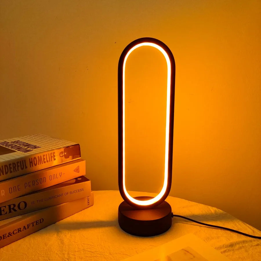lampe table tricolore moderne orange marron minimaliste ovale controle usb