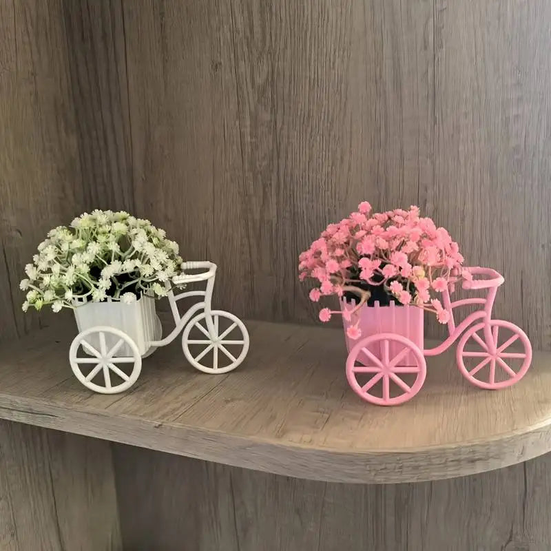 décoration vintage panier vélo blanc rose bleu pot intégré fleurs artificielles anniversaire chambre