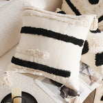 coussins géométriques blanc noir franges moderne décoration intérieure canapé salon amovible lavable polyester coton