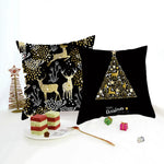 housse coussin noël motifs cerfs flocons étoiles or noir festive decoration fixations