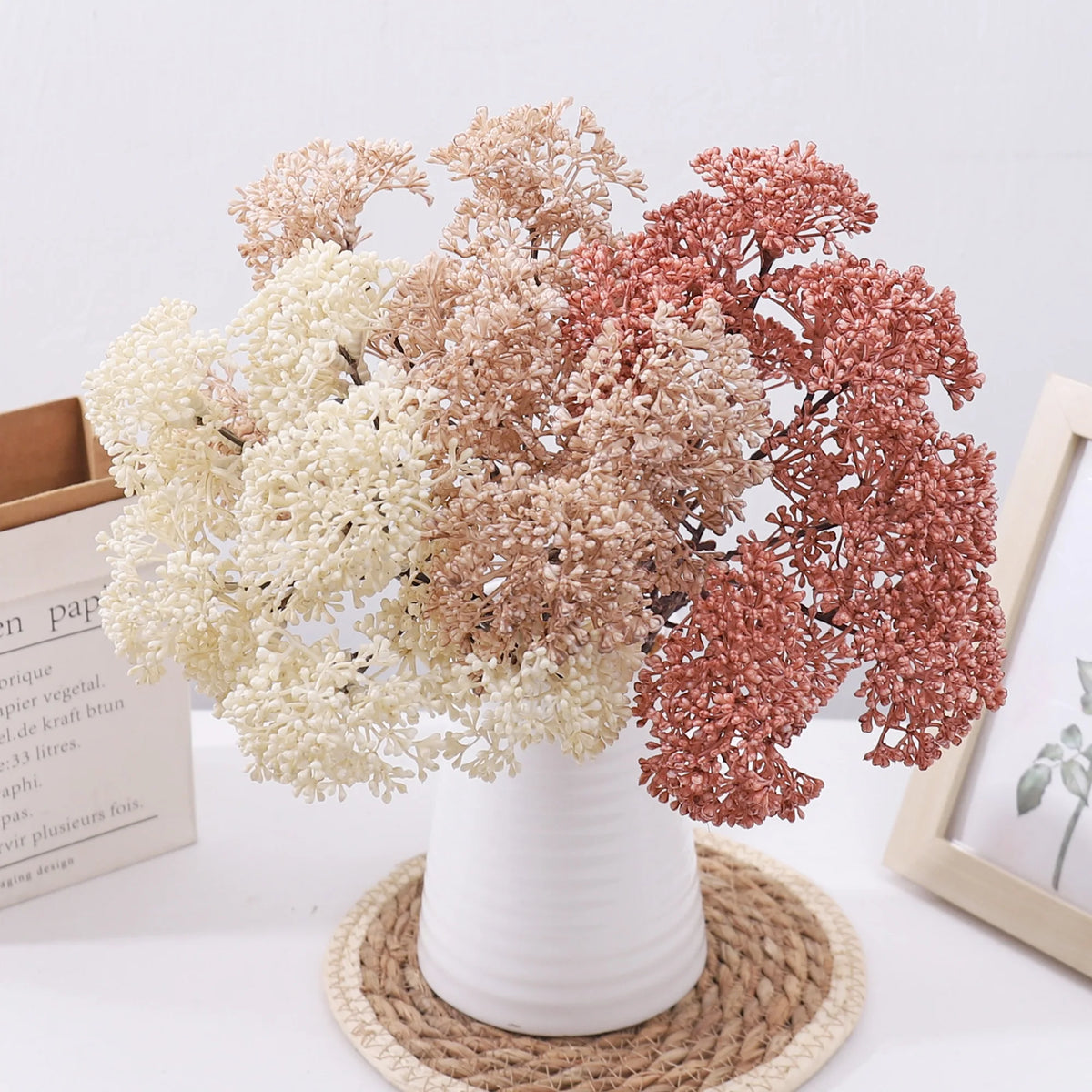 bouquet fleurs artificielles baies blanc naturel decoration maison mariage anniversaire festive