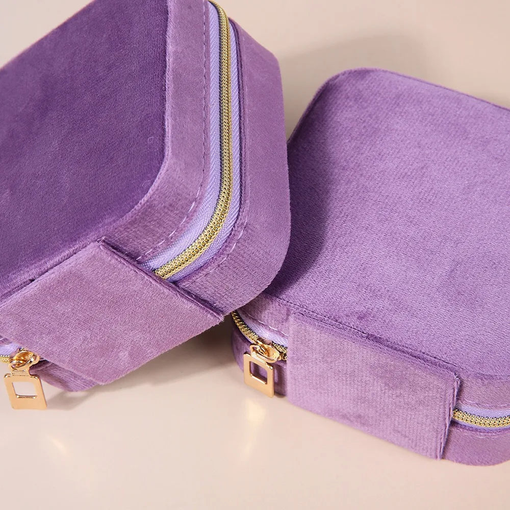boîtes bijoux velours violet bleu moderne fermeture éclair boucles d'oreilles colliers femmes voyage festival