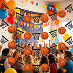 guirlande décoration fête anniversaire thème basket ballons paniers drapeaux enfants fil orange noir blanc