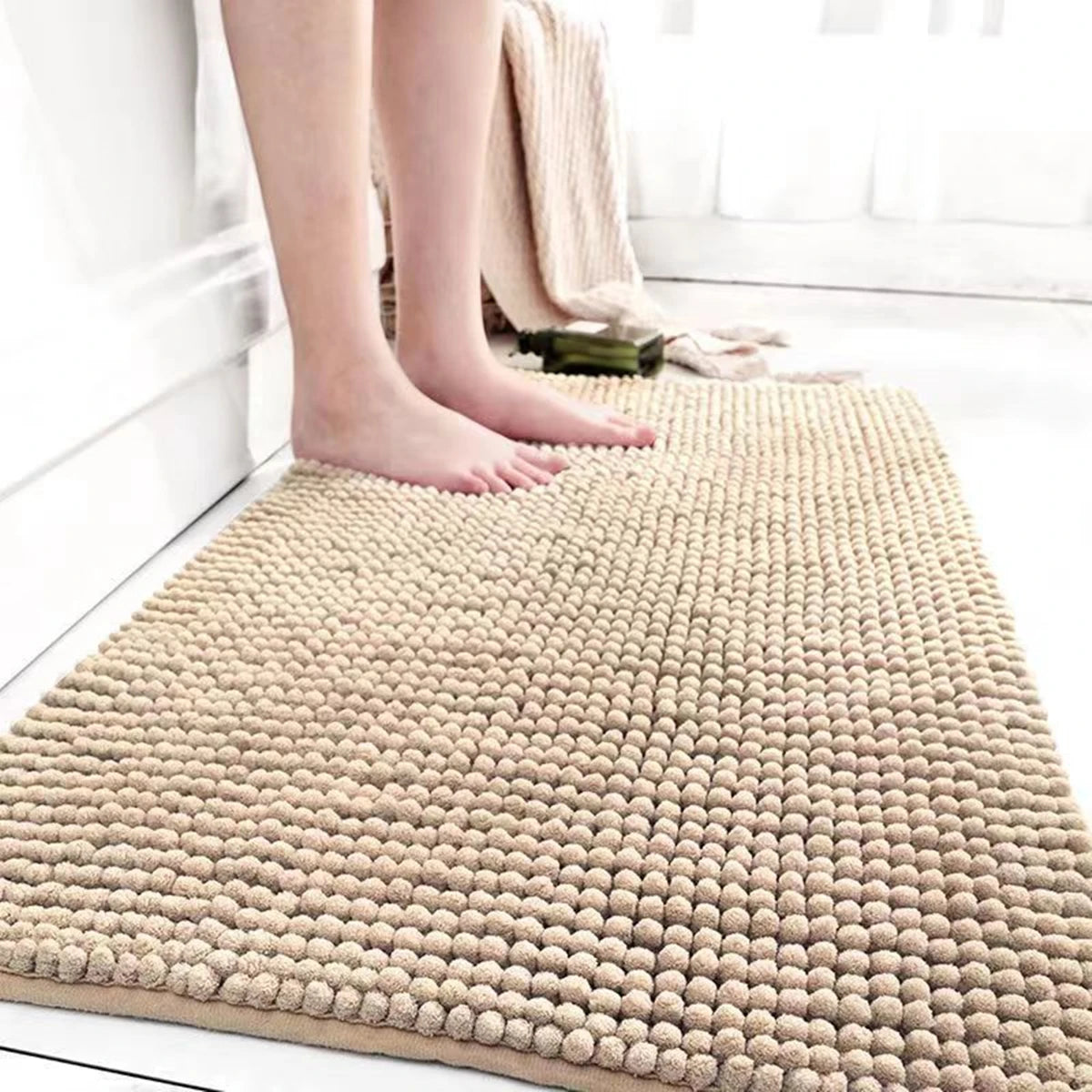 tapis bain microfibre doux gris texture boule coton moderne absorbant rapide séchage