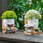cache pot résine blanc souriant plante artificielle chaise bascule livre miniature décoratifextérieur