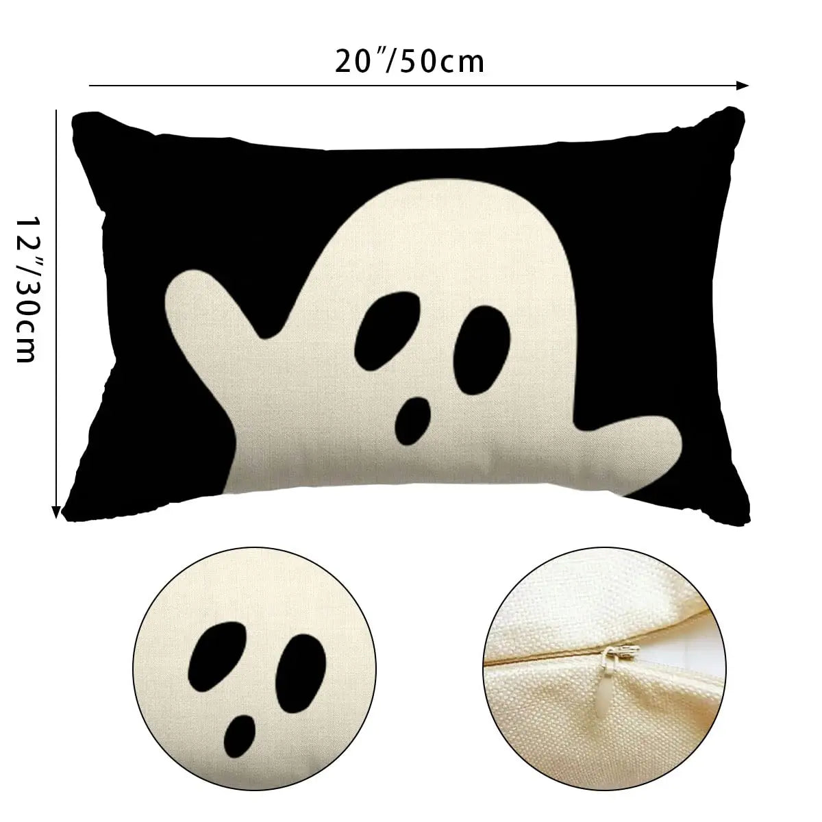 housses d'oreiller fantômes imprimées décoration halloween noires blanches adhésives maison hospitalières