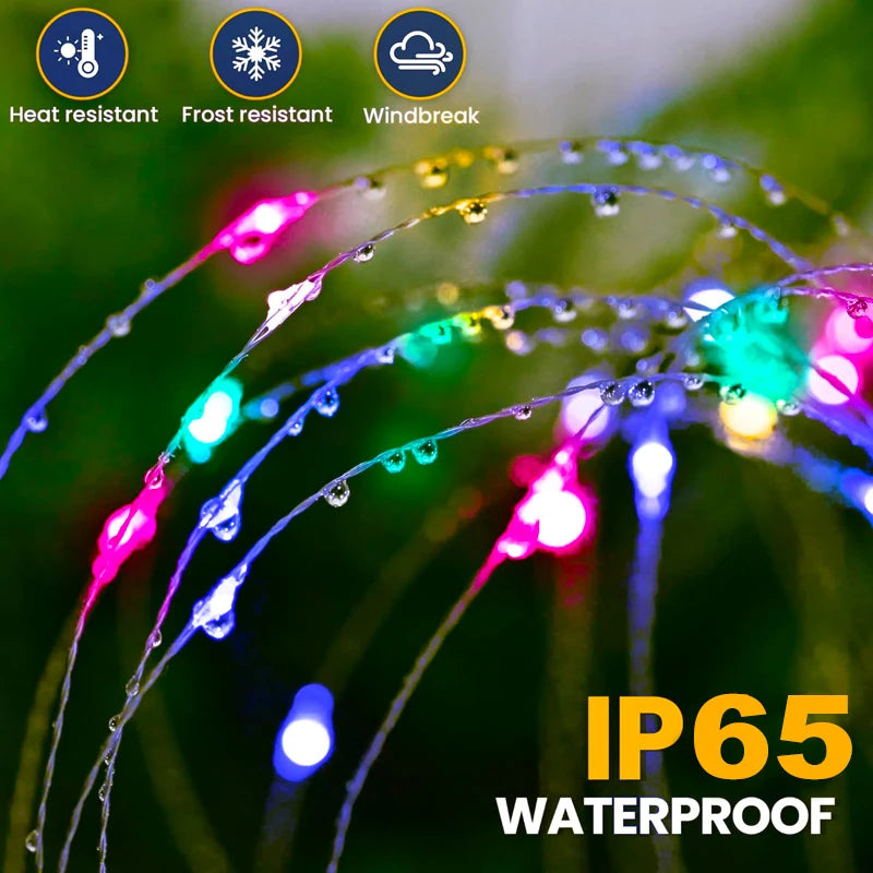 guirlande lumineuse solaire multicolore moderne led rouges vertes bleues jaunes fil métal spirale piquet