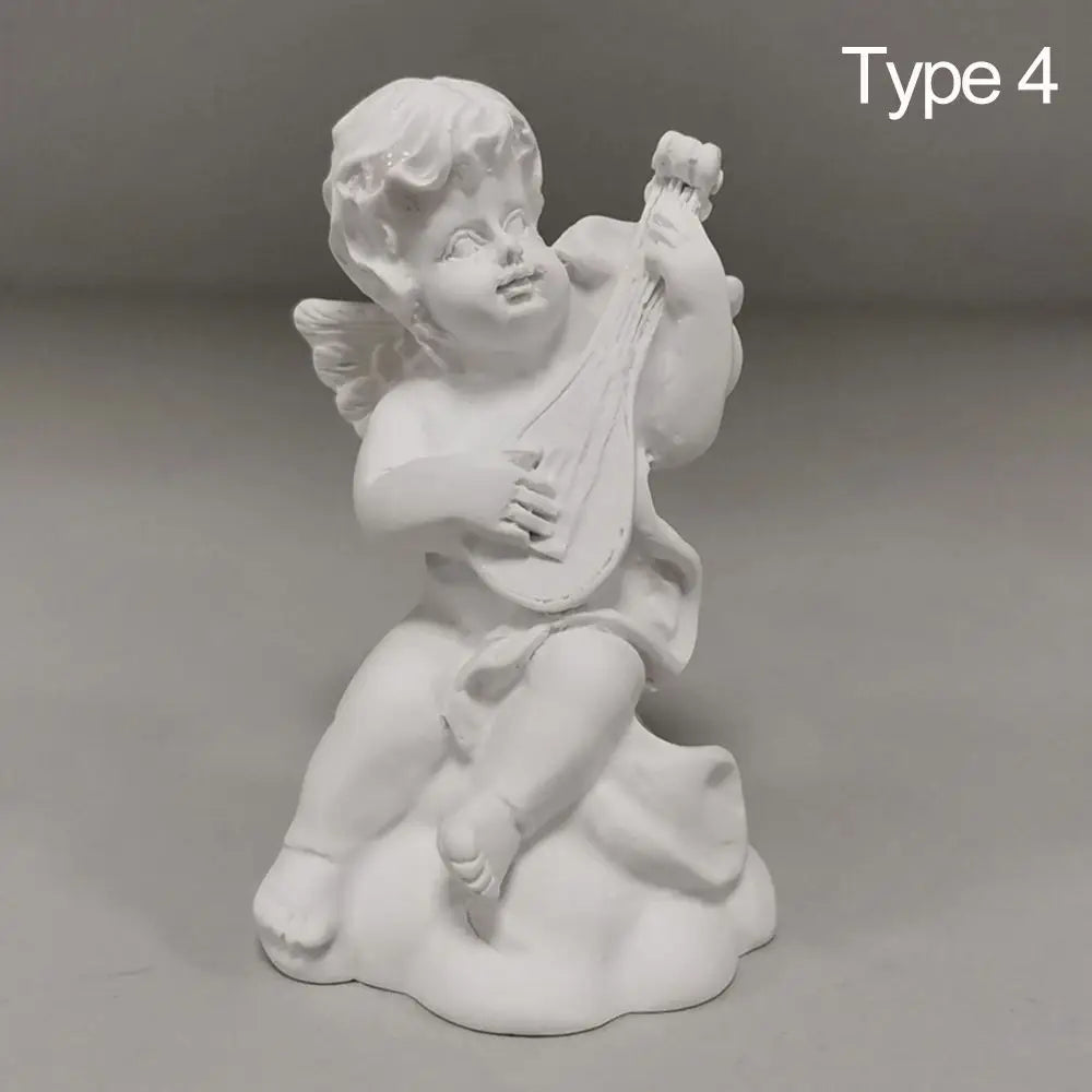 statuette ange blanc instrument classique résine polie décor maison 3.8x3.5x7cm