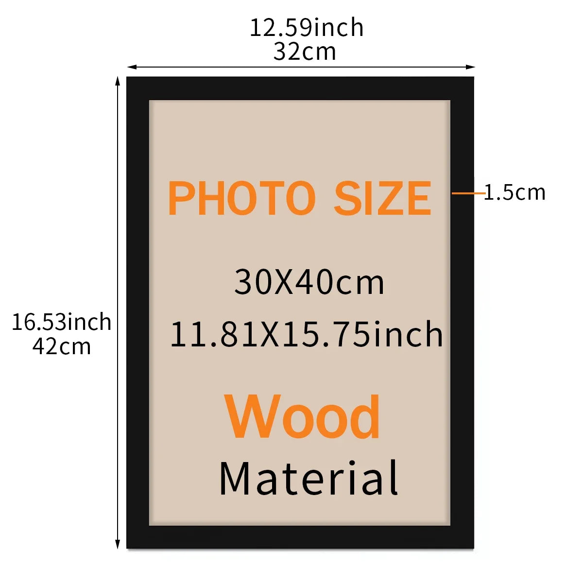 cadre photo moderne noir blanc bois transparent 21x30cm 30x40cm verre inclusion photo
