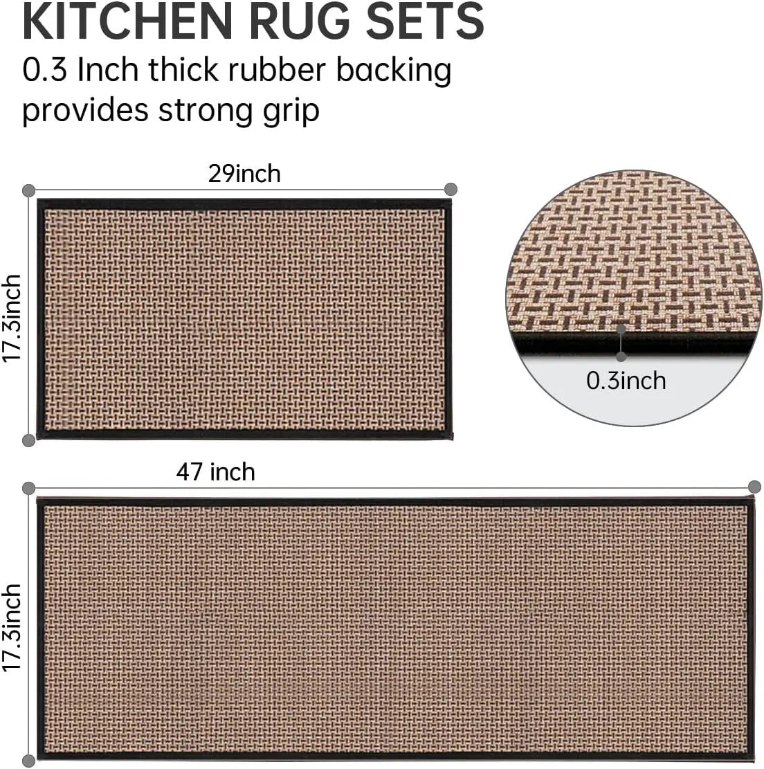tapis solide marron clair noir tissé géométrique moderne antidérapant lavable cuisine intérieur