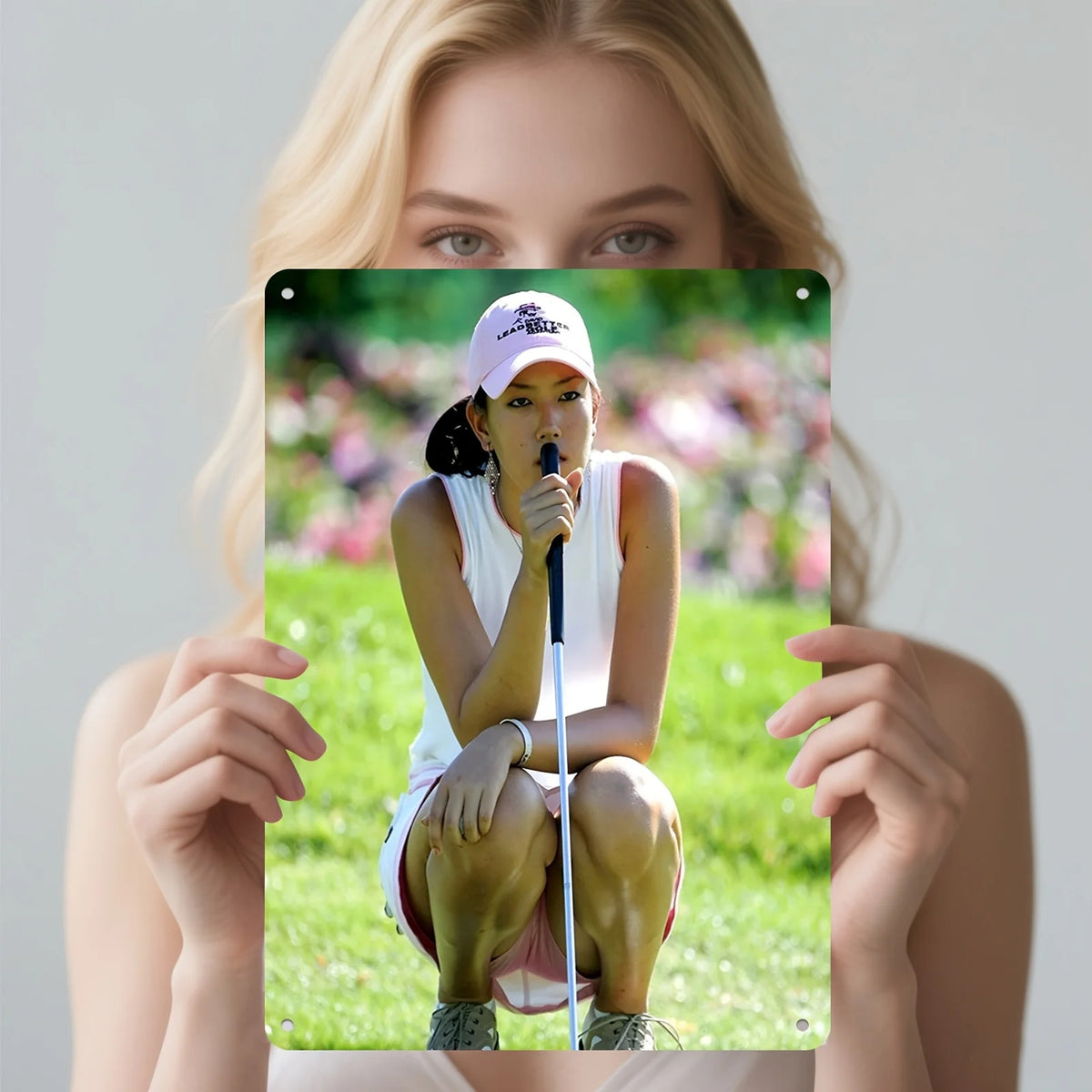 plaque métal golf moderne femme blanc vert rose opacité décoration intérieureextérieur durable résistant corrosion