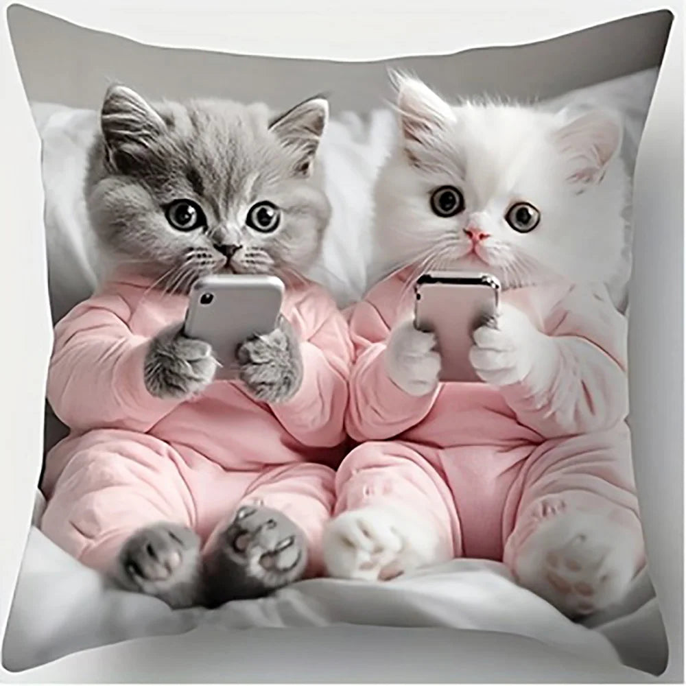 taies d'oreiller imprimées polyester chatons mignons coussins décoratifs zippés maison 45x45cm 50x50cm chambre lit