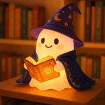 lampe fantôme magicien halloween blanc bleu orange motifs lunaire floral solaire chapeau cape