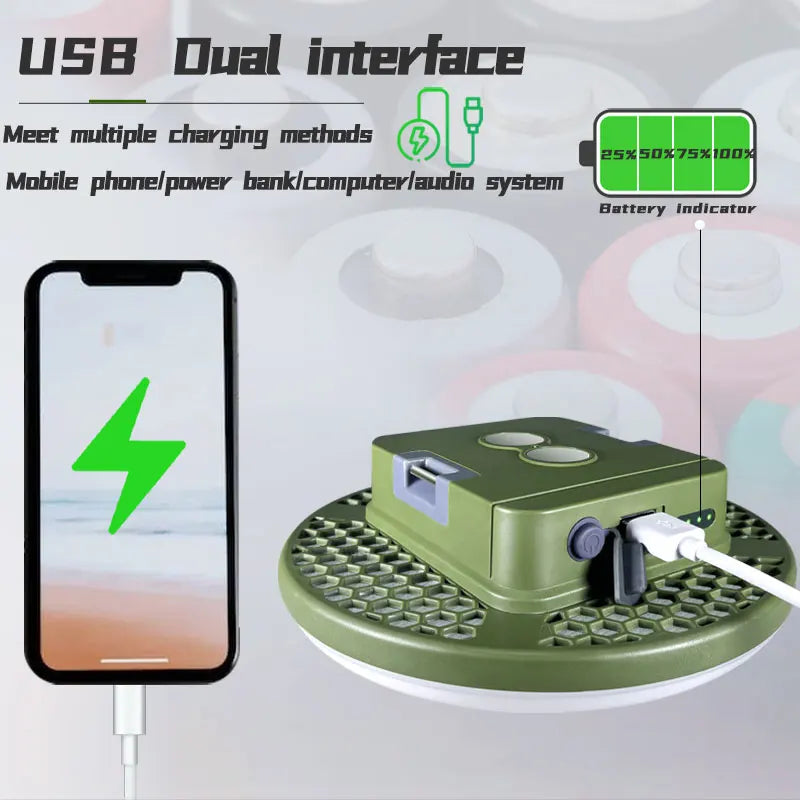 lampe camping vert olive aimantée rechargeable led moderne portative usb