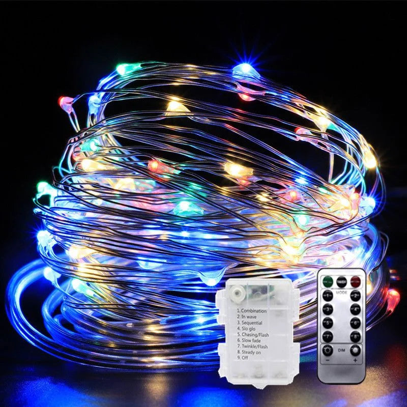 guirlande lumineuse fil argent fée multicolore led décoration mariage chambre télécommande pile batterie