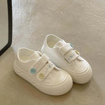 chaussures toile femmes printemps automne semelle caoutchouc talon moyen velcro boutons fraises blanc rose