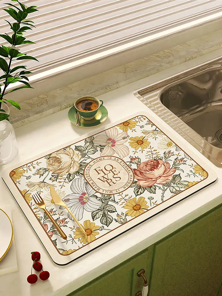 tapis cuisine absorbant motif floral fleurs rectangle décoratif évier plan travail