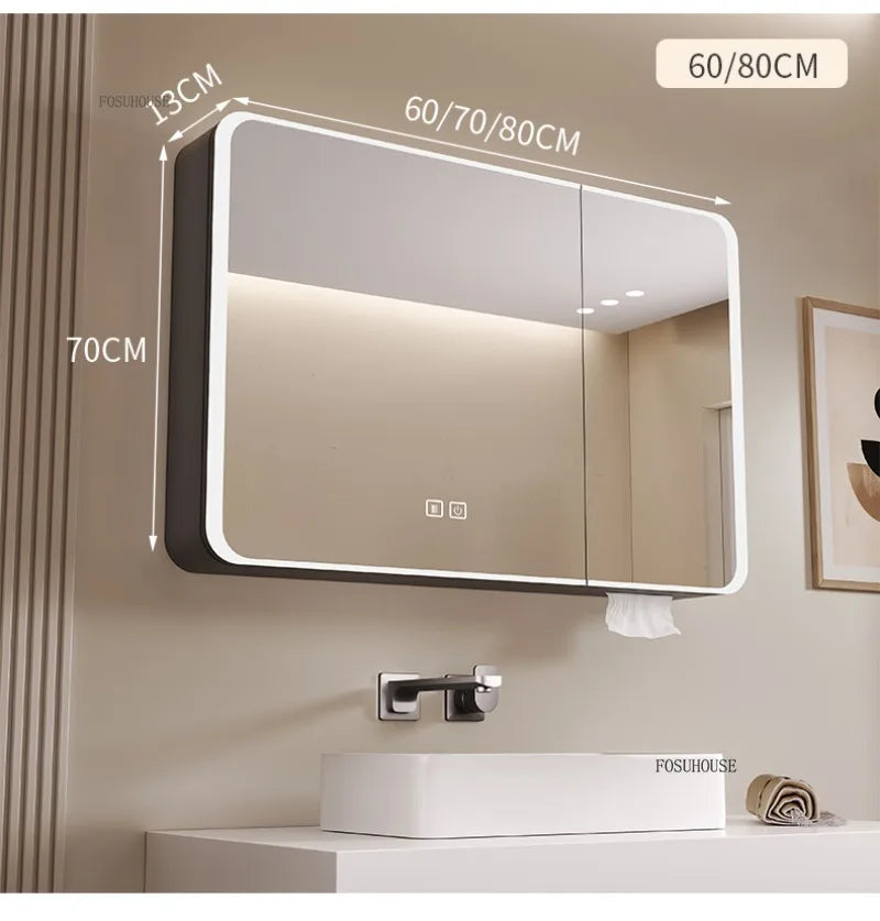 armoire salle bain murale miroir led rangement porte coulissante moderne blanc gris