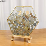 cadre photo moderne or transparent hexagonal chaîne collection monnaies photos spécimens