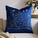 housse coussin brodée arbre noël moderne 45x45cm polyester coton velours rouge vert bleu gris