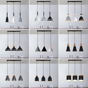 Lustre suspendu 3 lampes noir bois aluminium moderne pour salon salle à manger cuisine