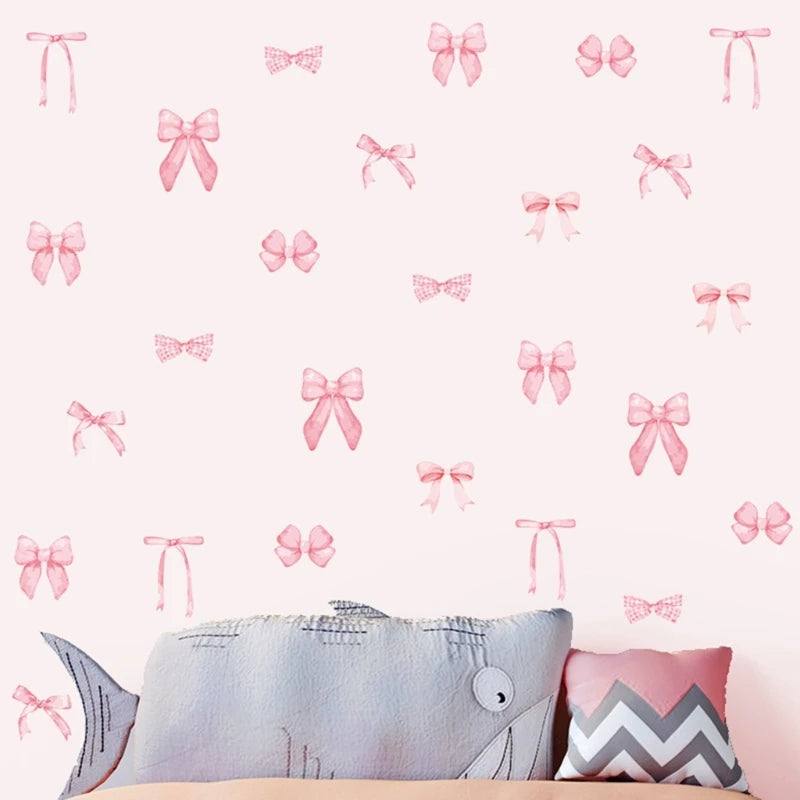 stickers muraux adhésifs rose nœuds rubans aquarelle semi translucides décoration enfantine romantique PVC résistants
