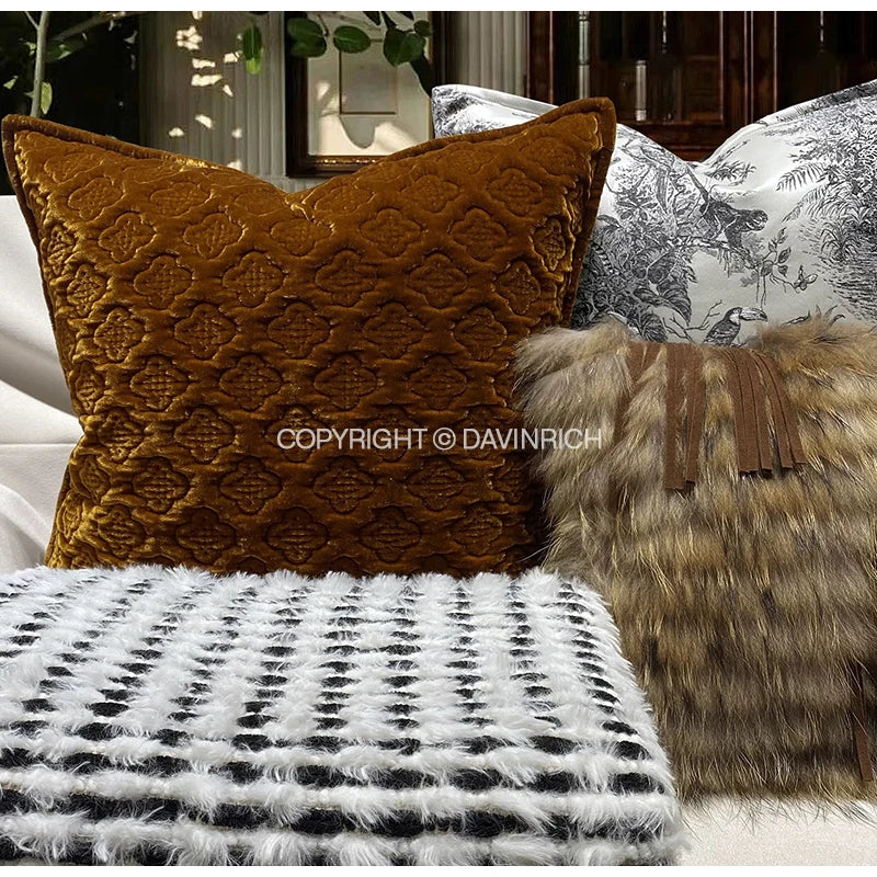 taies d'oreiller jacquard patchwork moderne rayées marron doré élégantes respectueuses environnement adhésives maison