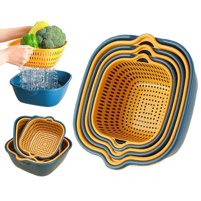 paniers fruits légumes bleu jaune perforés modernes adhésifs stockage cuisine domestique