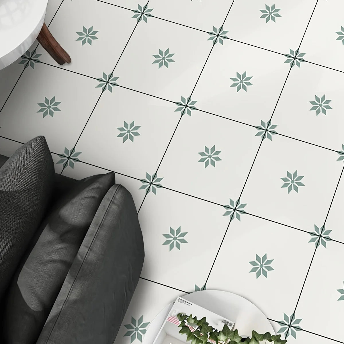 panneaux autocollants fleurs simples blanc vert adhésifs décoratifs modernes maison