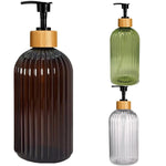flacon pompe noir élégant rechargeable transparent vert olive couvercle bois