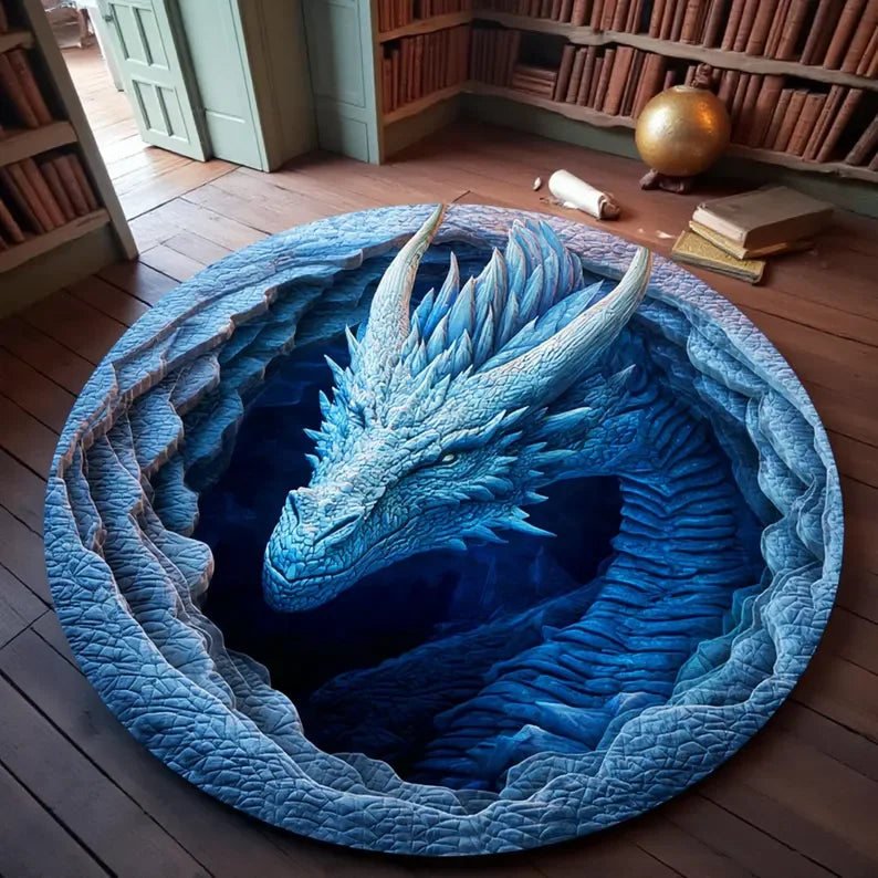 tapis rond moderne dragons roses géométrique fantaisie rouge violet bleu chambre