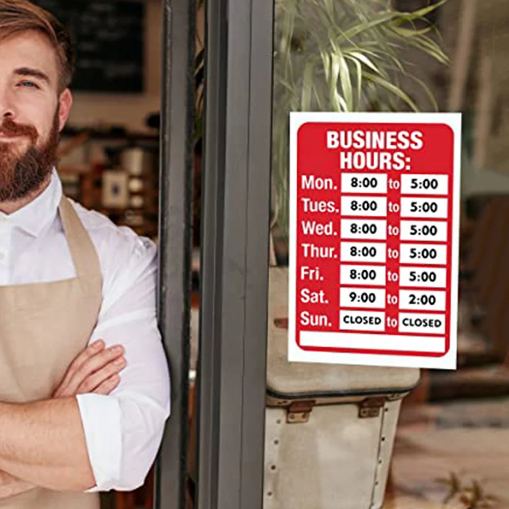 panneau horaires ouverture rouge blanc adhésif texte imprimé classique informatif business hours store hours