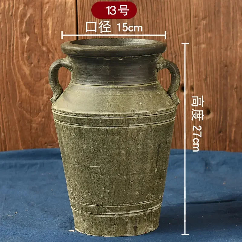 vase chinois céramique rayures ethniques fleurs artificielles vert bleu marron gris salon decoration
