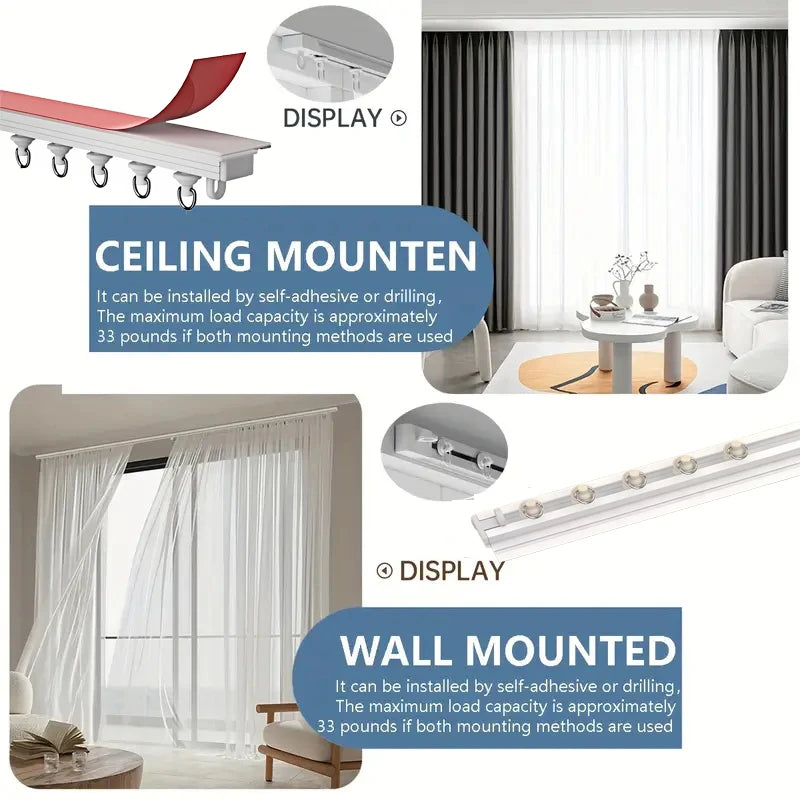 rideau fenêtre moderne blanc adhésif sans perçage rail coulissant accessoire mur chambre salon