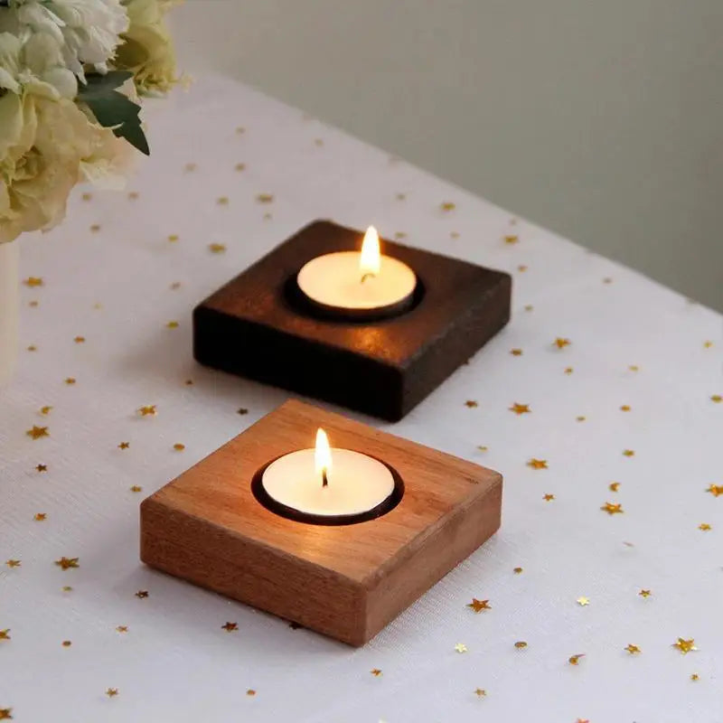 supports bougies chauffe plat bois brun rustique minimaliste décoration maison fête ornement table