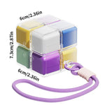 cube rangement médicaments violet blanc vert jaune moderne compartiments cordelette portable organisation
