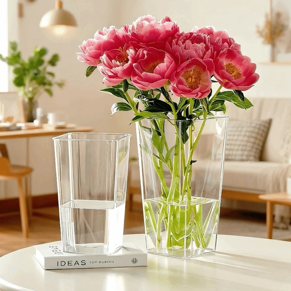 vases modernes transparents rectangulaires lisses intérieur décoration arrangement floral table