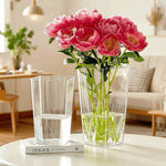 vases modernes transparents rectangulaires lisses intérieur décoration arrangement floral table