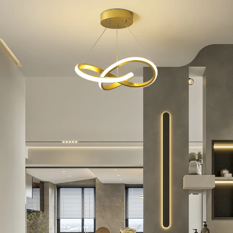 lampe suspendue moderne anneau entrelacés noir blanc doré 249 2000lm