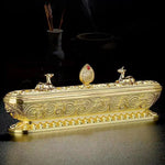boîte encens métal bronze ornements floraux salon décoration artisanale intérieure doré motifs animaux traditionnels